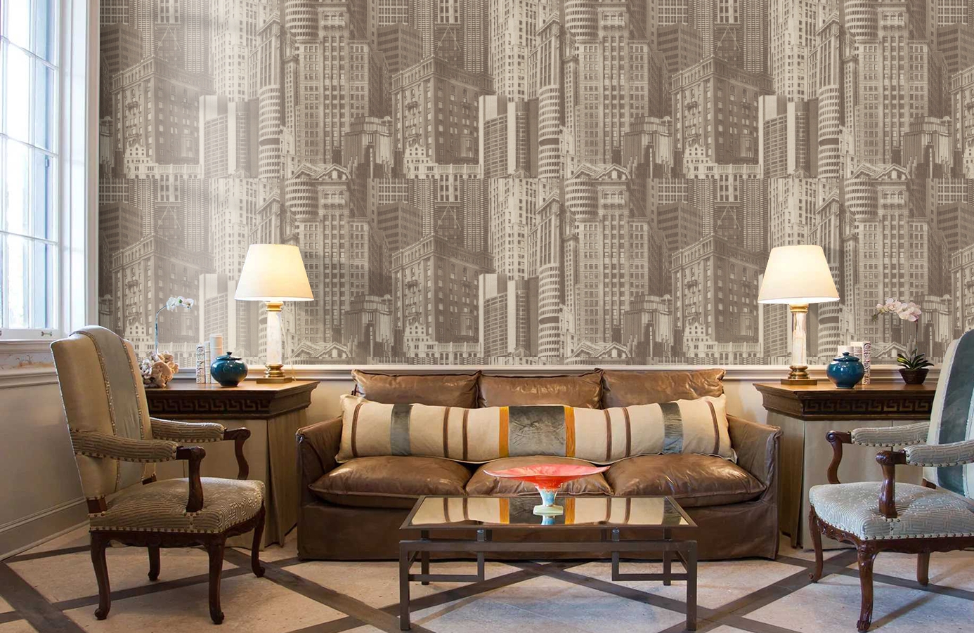 Обои 7062-12 фото в интерьере кабинета