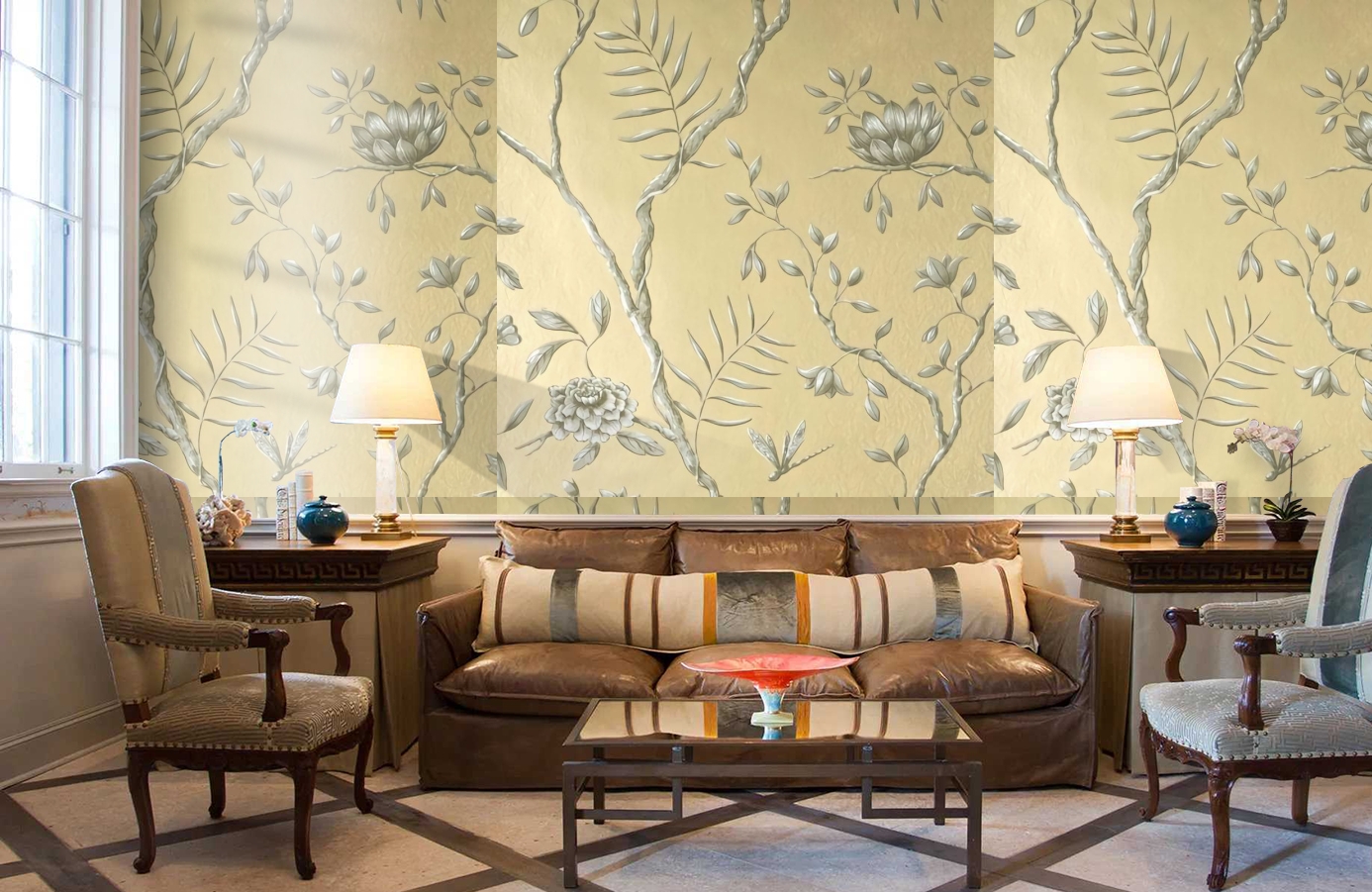 Обои Jasper Peony Metallic фото в интерьере кабинета