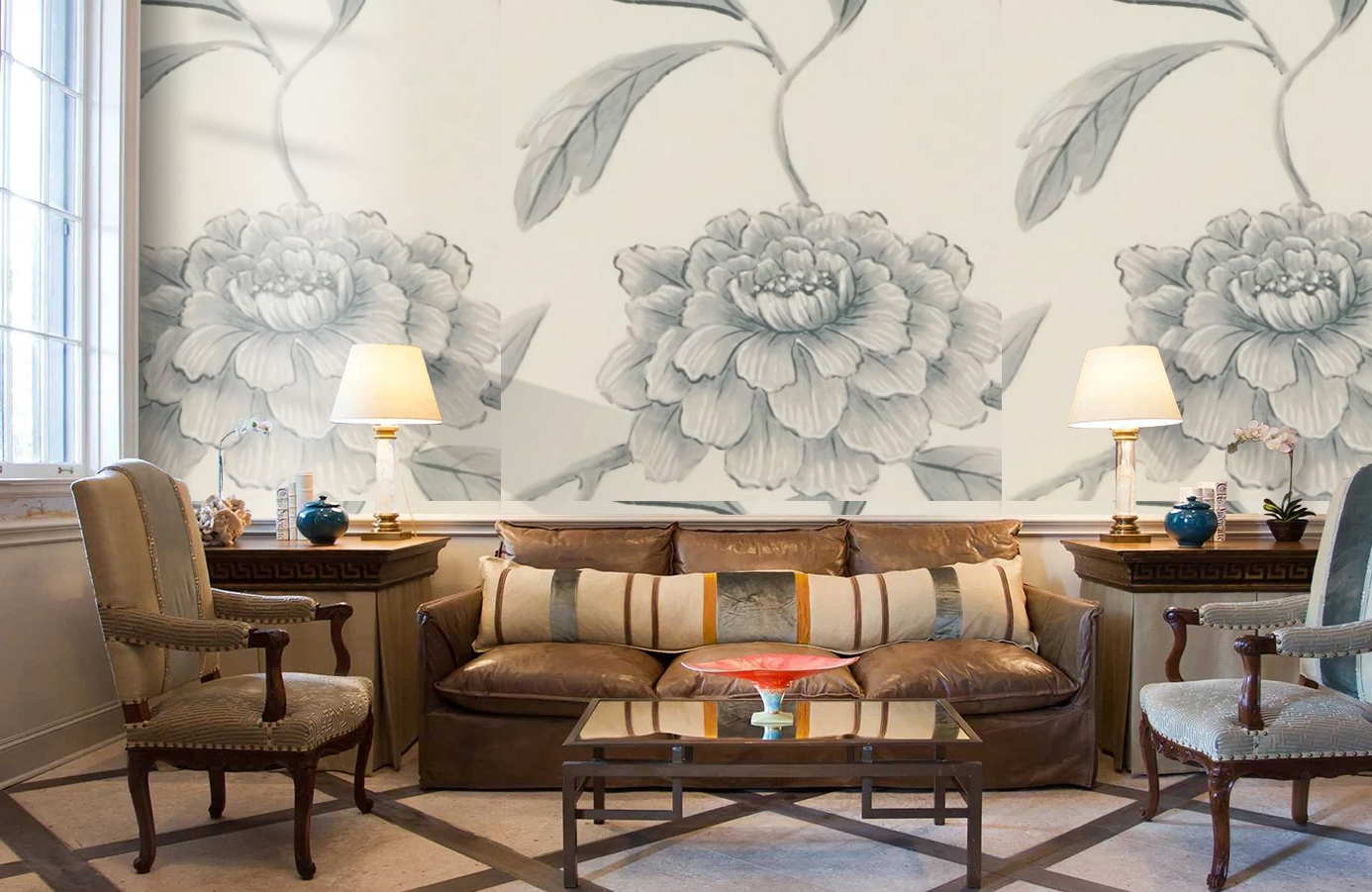 Обои Jasperpeony-Aqua-Wpcw1790 фото в интерьере кабинета