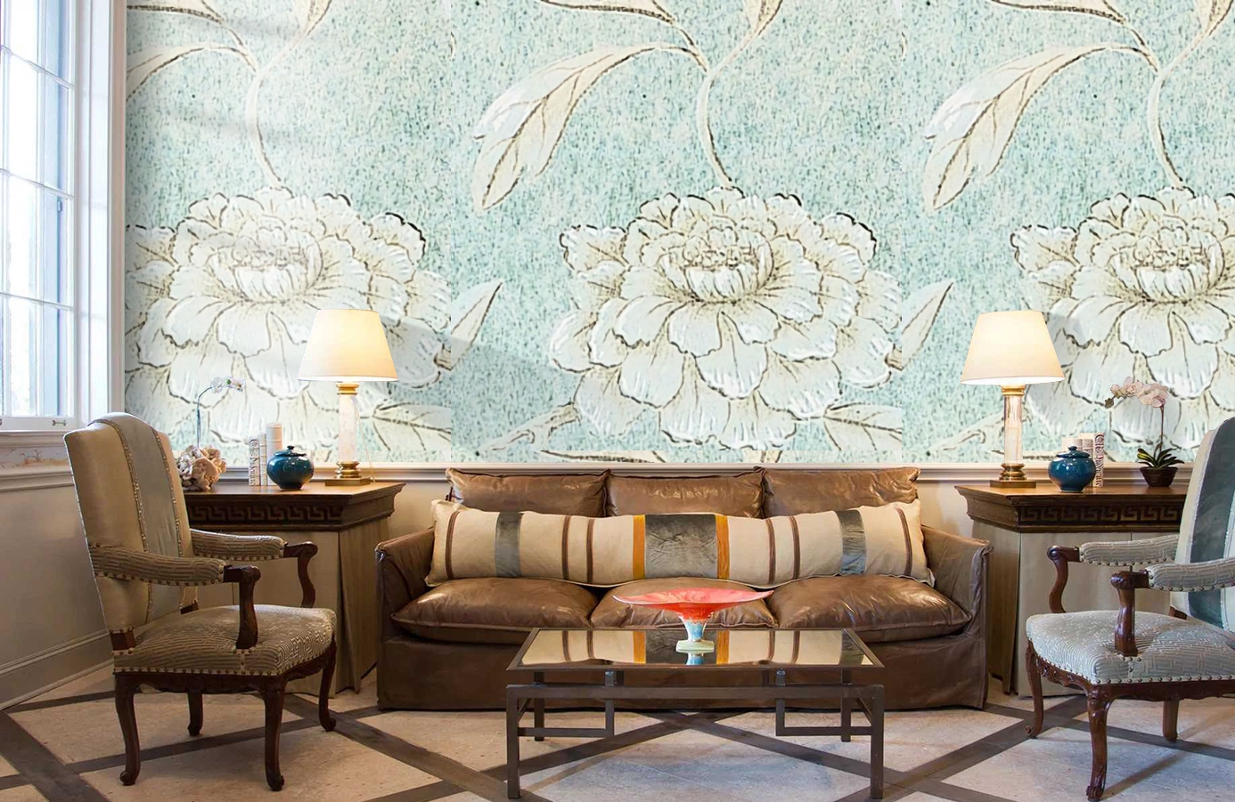 Обои Jasperpeony-Balticblue-Wp фото в интерьере кабинета Обои Jasperpeony-Balticblue-Wp фото в интерьере кабинета