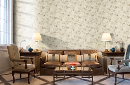 Обои Aviary Toile Bisque Fabri фото в интерьере кабинета превью