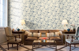 Обои Aviary Toile Indigo Fabri фото в интерьере кабинета превью