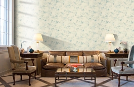 Обои Aviary Toile La Mer Fabri фото в интерьере кабинета превью