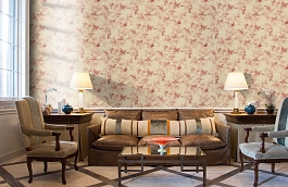 Обои Aviary Toile Rouge Fabric фото в интерьере кабинета превью