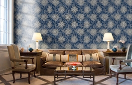 Обои Tournesal Indigo Fabric фото в интерьере кабинета превью