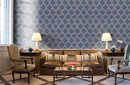 Обои Madeleine Indigo фото в интерьере кабинета превью