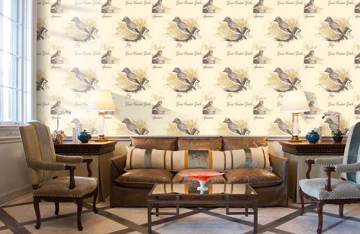 Обои Bewickbirds-Gorse-Wpcw116 фото в интерьере кабинета