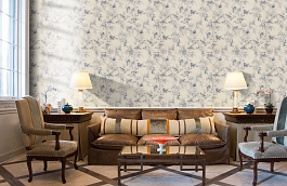 Обои Aviary Toile Indigo фото в интерьере кабинета превью