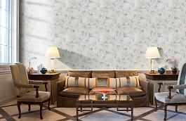 Обои Aviary Toile La Mer фото в интерьере кабинета превью