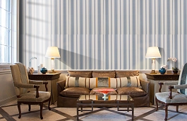 Обои Remi Stripe Bleu фото в интерьере кабинета превью