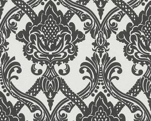 дешевые обои черные в комнату AS-Creation с дамаском Black White 3 554949 На фото дешевые обои черные в комнату AS-Creation с дамаском Black White 3 554949