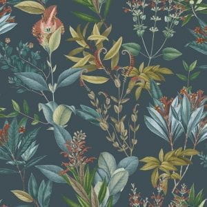 виниловые обои на флизелиновой основе синие в гостиную Decoprint с деревьями Blooming BL22744 На фото виниловые обои на флизелиновой основе синие в гостиную Decoprint с деревьями Blooming BL22744