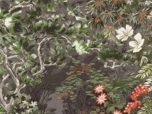 шведские флизелиновые полностью обои коричневые в гостиную Cole Son с цветами  Botanical Botanica 115/4011 На фото шведские флизелиновые полностью обои коричневые в гостиную Cole Son с цветами  Botanical Botanica 115/4011