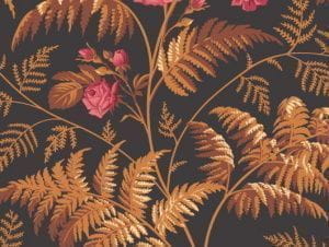 шведские флизелиновые полностью обои коричневые в гостиную Cole Son с цветами  Botanical Botanica 115/10029 На фото шведские флизелиновые полностью обои коричневые в гостиную Cole Son с цветами  Botanical Botanica 115/10029