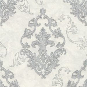 российские недорогие обои белые в гостиную Euro Decor с дамаском Poeme 7190-01 На фото российские недорогие обои белые в гостиную Euro Decor с дамаском Poeme 7190-01