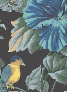 английские элитные обои черные в комнату с птицами английской стиле Fardis Paradise 11385 На фото английские элитные обои черные в комнату с птицами английской стиле Fardis Paradise 11385