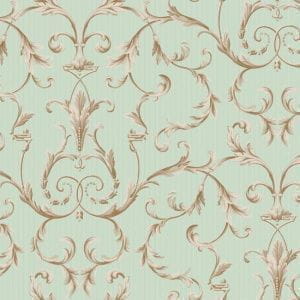 бумажные обои бирюзовые с вензелями York Luminous Lavender ED3233 На фото бумажные обои бирюзовые с вензелями York Luminous Lavender ED3233