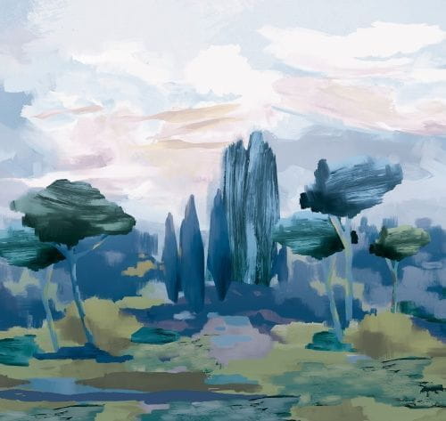 российские дорогие обои синие в комнату с деревьями Loymina Landscape 2 ART15 006 На фото российские дорогие обои синие в комнату с деревьями Loymina Landscape 2 ART15 006