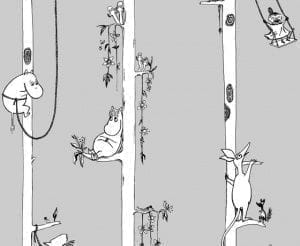 финские обои серые детские с абстракцией в скандинавском стиле Sandudd Moomin 5351-3 На фото финские обои серые детские с абстракцией в скандинавском стиле Sandudd Moomin 5351-3