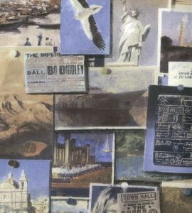 обои синие в стиле хай-тек Andrew Martin Museum Pinboard Multi На фото обои синие в стиле хай-тек Andrew Martin Museum Pinboard Multi