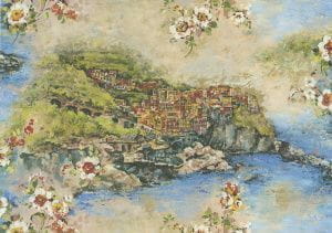 итальянские премиум флизелиновые обои голубые с цветами  Emiliana Parati Acquazzurra 46418 На фото итальянские премиум флизелиновые обои голубые с цветами  Emiliana Parati Acquazzurra 46418