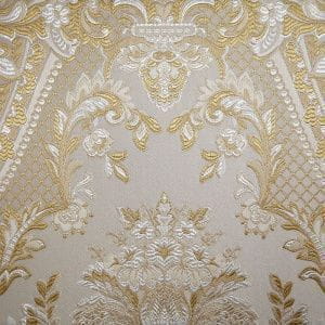 итальянские элитные текстильные обои желтые в классическом стиле Epoca Wallcoverings Faberge KT-7642-8006 На фото итальянские элитные текстильные обои желтые в классическом стиле Epoca Wallcoverings Faberge KT-7642-8006