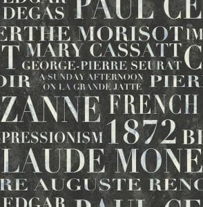 премиум бумажные обои черные в комнату KT-Exclusive с текстом French Impressionist FI70302 На фото премиум бумажные обои черные в комнату KT-Exclusive с текстом French Impressionist FI70302