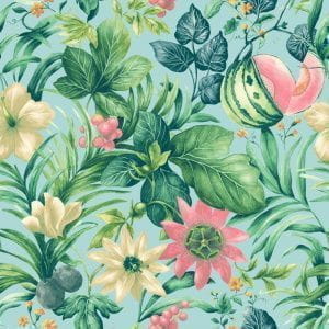 бельгийские обои голубые с цветами  GranDeco Botanical BA2002 На фото бельгийские обои голубые с цветами  GranDeco Botanical BA2002