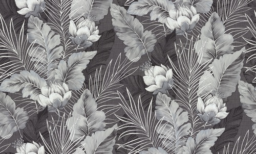 российские недорогие флизелиновые обои черные листья тропический Палитра Exotica HC72241-44 На фото российские недорогие флизелиновые обои черные листья тропический Палитра Exotica HC72241-44