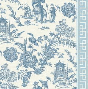 премиум бумажные обои синие KT-Exclusive с полосой Chinoiserie CH71802 На фото премиум бумажные обои синие KT-Exclusive с полосой Chinoiserie CH71802