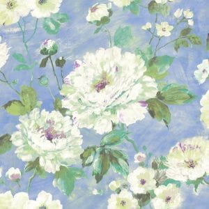 виниловые обои на флизелиновой основе голубые в гостиную GranDeco с цветами  Fiore FO3107 На фото виниловые обои на флизелиновой основе голубые в гостиную GranDeco с цветами  Fiore FO3107
