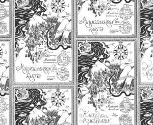флизелиновые полностью обои серые детские Sandudd с текстом Moomin 5348-1 На фото флизелиновые полностью обои серые детские Sandudd с текстом Moomin 5348-1