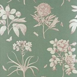 английские премиум обои зеленые в комнату Sanderson английской стиле Parchment Flowers DPFWER105 На фото английские премиум обои зеленые в комнату Sanderson английской стиле Parchment Flowers DPFWER105